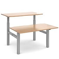 Elev8 Mono Height Adjustable Sit-Stand Back-To-Back Bench 2 Person Office Desk 1600mmx1650mm With Silver Frame & Beech Top Elev8 Mono Height Adjustable Sit-Stand Back-To-Back Bench 2 Person Office Desk 1600mmx1650mm With Silver Frame & Beech Top