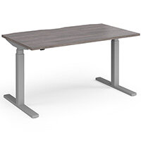 Elev8 Touch Electric Height Adjustable Rectangular Sit Stand Desk with Scallop Cut Out W1400xD800xH675-1175mm Grey Oak Top Silver Frame