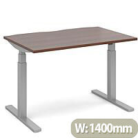 Elev8 Touch Electric Height Adjustable Rectangular Sit Stand Desk with Scallop Cut Out W1400xD800xH675-1175mm Walnut Top Silver Frame