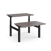 Elev8 Touch Electric Height Adjustable Rectangular Sit Stand 2 Person Back To Back Bench Desk with Scallop Cut Out W1200xD800(x2)xH675-1170mm Grey Oak Top Black Frame