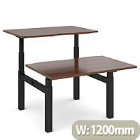 Elev8 Touch Electric Height Adjustable Sit Stand 2 Person Back To Back Bench Desk W1200xD800(x2)xH675-11750mm Walnut Top Black Frame Elev8 Touch Electric Height Adjustable Sit Stand 2 Person Back To Back Bench Desk W1200xD800(x2)xH675-11750mm Walnut Top Black Frame