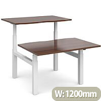 Elev8 Touch Electric Height Adjustable Sit Stand 2 Person Back To Back Bench Desk W1200xD800(x2)xH675-11750mm Walnut Top White Frame Elev8 Touch Electric Height Adjustable Sit Stand 2 Person Back To Back Bench Desk W1200xD800(x2)xH675-11750mm Walnut Top White Frame