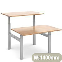 Elev8 Touch Electric Height Adjustable Sit Stand 2 Person Back To Back Bench Desk W1400xD800(x2)xH675-11750mm Beech Top Silver Frame Elev8 Touch Electric Height Adjustable Sit Stand 2 Person Back To Back Bench Desk W1400xD800(x2)xH675-11750mm Beech Top Silver Frame