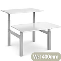 Elev8 Touch Electric Height Adjustable Sit Stand 2 Person Back To Back Bench Desk W1400xD800(x2)xH675-11750mm White Top Silver Frame Elev8 Touch Electric Height Adjustable Sit Stand 2 Person Back To Back Bench Desk W1400xD800(x2)xH675-11750mm White Top Silver Frame