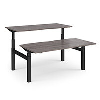 Elev8 Touch Electric Height Adjustable Rectangular Sit Stand 2 Person Back To Back Bench Desk with Scallop Cut Out W1600xD800(x2)xH675-1170mm Grey Oak Top Black Frame