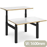 Elev8 Touch Electric Height Adjustable Sit Stand 2 Person Back To Back Bench Desk W1600xD800(x2)xH675-11750mm White with Oak Edges Top Black Frame Elev8 Touch Electric Height Adjustable Sit Stand 2 Person Back To Back Bench Desk W1600xD800(x2)xH675-11750mm White with Oak Edges Top Black Frame