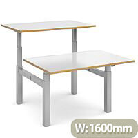Elev8 Touch Electric Height Adjustable Sit Stand 2 Person Back To Back Bench Desk W1600xD800(x2)xH675-11750mm White with Oak Edges Top Silver Frame Elev8 Touch Electric Height Adjustable Sit Stand 2 Person Back To Back Bench Desk W1600xD800(x2)xH675-11750mm White with Oak Edges Top Silver Frame