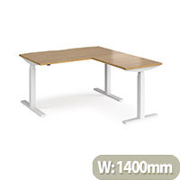 Elev8 Touch Electric Height Adjustable Rectangular Sit Stand Desk with Scallop Cut Out W1400xD800xH675-1175mm with 800mm Return Oak Top White Frame