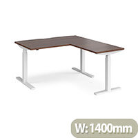 Elev8 Touch Electric Height Adjustable Rectangular Sit Stand Desk with Scallop Cut Out W1400xD800xH675-1175mm with 800mm Return Walnut Top White Frame