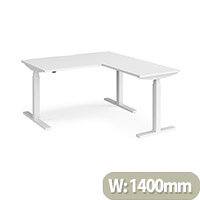 Elev8 Touch Electric Height Adjustable Rectangular Sit Stand Desk with Scallop Cut Out W1400xD800xH675-1175mm with 800mm Return White Top White Frame