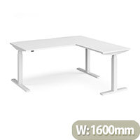 Elev8 Touch Electric Height Adjustable Rectangular Sit Stand Desk with Scallop Cut Out W1600xD800xH675-1175mm with 800mm Return White Top White Frame