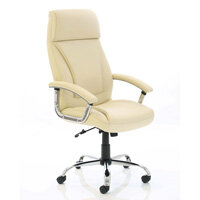 Penza Executive Office Chair - Cream Bonded Leather Seat & Back - Fixed Padded Arms - Five Star Chrome Base