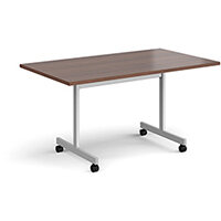 Rectangular fliptop meeting table with silver frame 1400mm x 800mm - walnut Rectangular fliptop meeting table with silver frame 1400mm x 800mm - walnut