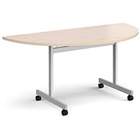 Semi circular fliptop meeting table with silver frame 1600mm x 800mm - maple Semi circular fliptop meeting table with silver frame 1600mm x 800mm - maple