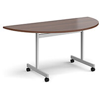 Semi circular fliptop meeting table with silver frame 1600mm x 800mm - walnut Semi circular fliptop meeting table with silver frame 1600mm x 800mm - walnut