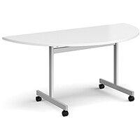 Semi circular fliptop meeting table with silver frame 1600mm x 800mm - white