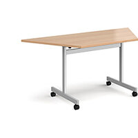 Trapezoidal fliptop meeting table with silver frame 1600mm x 800mm - beech Trapezoidal fliptop meeting table with silver frame 1600mm x 800mm - beech