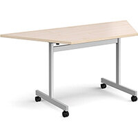 Trapezoidal fliptop meeting table with silver frame 1600mm x 800mm - maple Trapezoidal fliptop meeting table with silver frame 1600mm x 800mm - maple