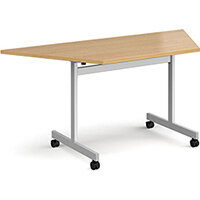 Trapezoidal fliptop meeting table with silver frame 1600mm x 800mm - oak Trapezoidal fliptop meeting table with silver frame 1600mm x 800mm - oak