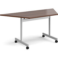Trapezoidal fliptop meeting table with silver frame 1600mm x 800mm - walnut Trapezoidal fliptop meeting table with silver frame 1600mm x 800mm - walnut
