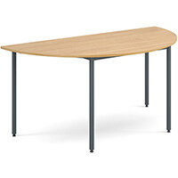 Semi circular flexi table with graphite frame 1600mm x 800mm - oak Semi circular flexi table with graphite frame 1600mm x 800mm - oak