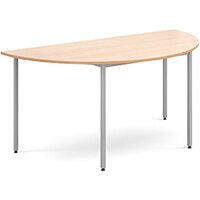 Semi circular flexi table with silver frame 1600mm x 800mm - beech Semi circular flexi table with silver frame 1600mm x 800mm - beech