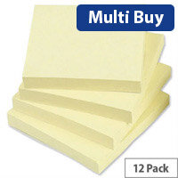 5 Star Sticky Notes Yellow – 76x76mm, 12 Pack of 100-Sheet Pads