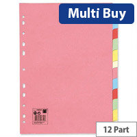 5 Star 12-Part Subject Dividers, A4 Multipunched, Recycled, Assorted - Eco-Friendly Dividers for Document Organisation