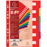 Exacompta Polypropylene 6 Part Dividers A4 Assorted 4906E Exacompta Polypropylene 6 Part Dividers A4 Assorted 4906E