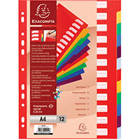 Exacompta Polypropylene 12 Part Dividers A4 Assorted 4912E Exacompta Polypropylene 12 Part Dividers A4 Assorted 4912E