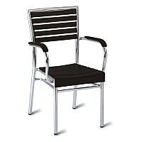 Monaco Black Slatted Outdoor Stacking Arm Chair With Aluminium Frame Monaco Black Slatted Outdoor Stacking Arm Chair With Aluminium Frame