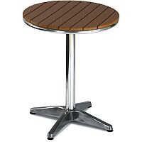 Round Outdoor Patio Table Slatted Teak Wood Effect Top & Aluminium Base Round Outdoor Patio Table Slatted Teak Wood Effect Top & Aluminium Base
