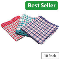 Assorted Colours Pack of 10 Check Design Cotton Tea Towels 430x680mm
