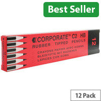 Whitebox Contract Pencils with Rubber Tip, Red HB (Pack of 12, Ref 93761) - Durable HB Pencils for School and Office Use