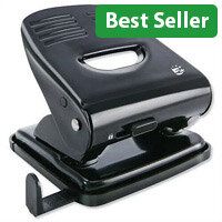 5 Star 2 Hole Paper Punch, Metal with Plastic Base, 30 Sheet Capacity, Black & Grey - Heavy Duty Hole Punch for Office Use