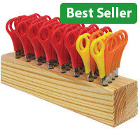 Westcott Children's Wooden Scissor Block with 32 Pairs of Scissors - Ideal for Use In Schools, Creches, Homes & More. 26 Pairs Of Right Handed & 6 Pairs Of Left Handed.