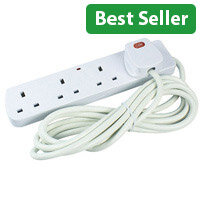 CED 4-Way 13A Extension Lead - 2m White with Neon Indicator