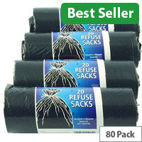 Safewrap Pack of 4 Black Refuse Sacks 92L - 20 Sacks per Roll - 80 Sacks in Total