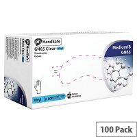 HandSafe Pack of 100 PowderFree Vinyl Examination Gloves Clear Medium GN65