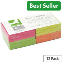 Q-Connect Quick Note Repositionable Pad 76x76mm Pack of 12 Assorted Neon