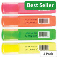 Q-Connect Highlighter Pens Assorted Colours Wallet Pack of 4 KF01116