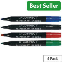 Q-Connect Flipchart Marker, Bullet Tip, Assorted Colours (Wallet of 4) - Bold and Bright Markers for Flipcharts and Presentations