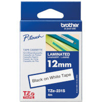 Brother P-Touch TZe-231S Labelling Tape, 12mm x 4m, Black on White - High-Quality Laminated Labels