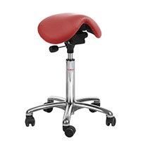 Mini Easymek Seat Saddle Stool With Red Leather Look Seat Upholstery H600 - 790mm Aluminum Frame