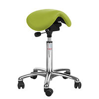Mini Easymek Seat Saddle Stool With Green Leather Look Seat Upholstery H600 - 790mm Aluminum Frame