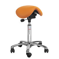 Mini Easymek Seat Saddle Stool With Orange Leather Look Seat Upholstery H600 - 790mm Aluminum Frame