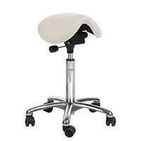 Mini Easymek Seat Saddle Stool With White Leather Look Seat Upholstery H600 - 790mm Aluminum Frame