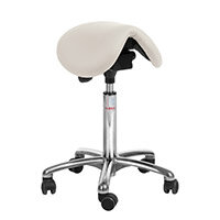 Dalton Easymek Seat Saddle Stool With White Leather Look Seat Upholstery H600 - 790mm Aluminum Frame