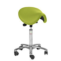 Pinto Easymek Seat Saddle Stool With Green PUre Imitation Leather Seat Upholstery H610 - 800mm Aluminum Frame