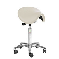 Pinto Easymek Seat Saddle Stool With White PUre Imitation Leather Seat Upholstery H610 - 800mm Aluminum Frame